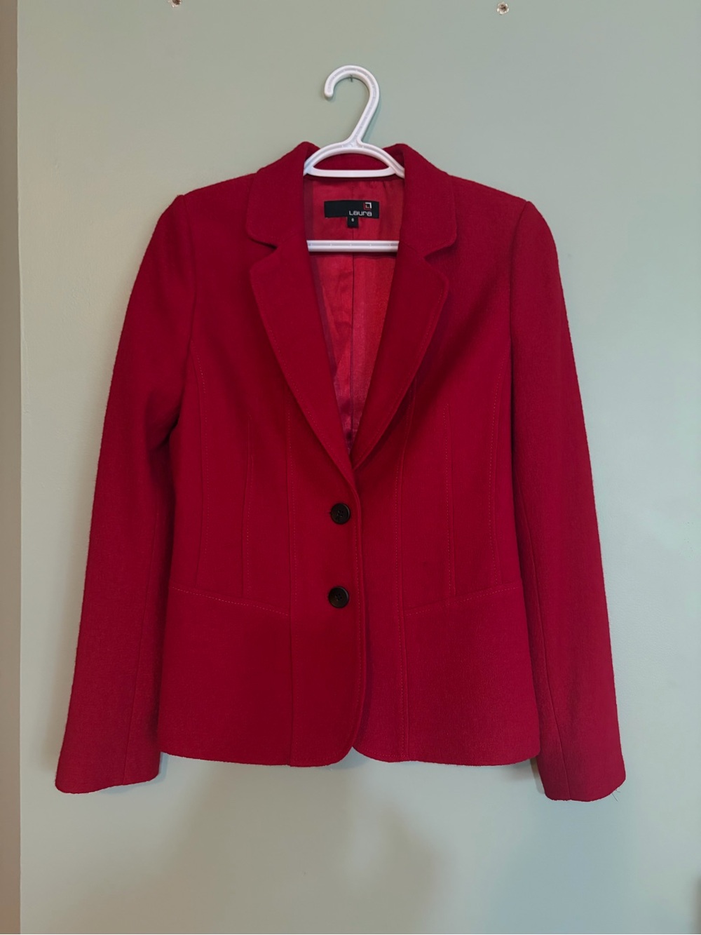 LAURA Tailored Wool Blend Blazer Jacket 6 Dark Red Crimson Goth Academia MINT